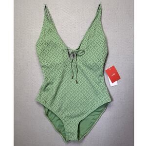 Andie Women's Sicily Tie-Neck Pointelle Swimsuit Eucalyptus Medium $134